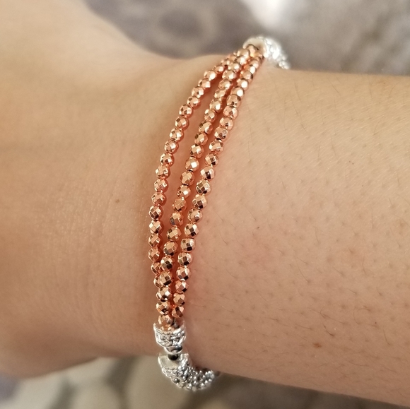 Three Row Rose Gold Two Tone Toggle Bracel… - Picture 12 of 16